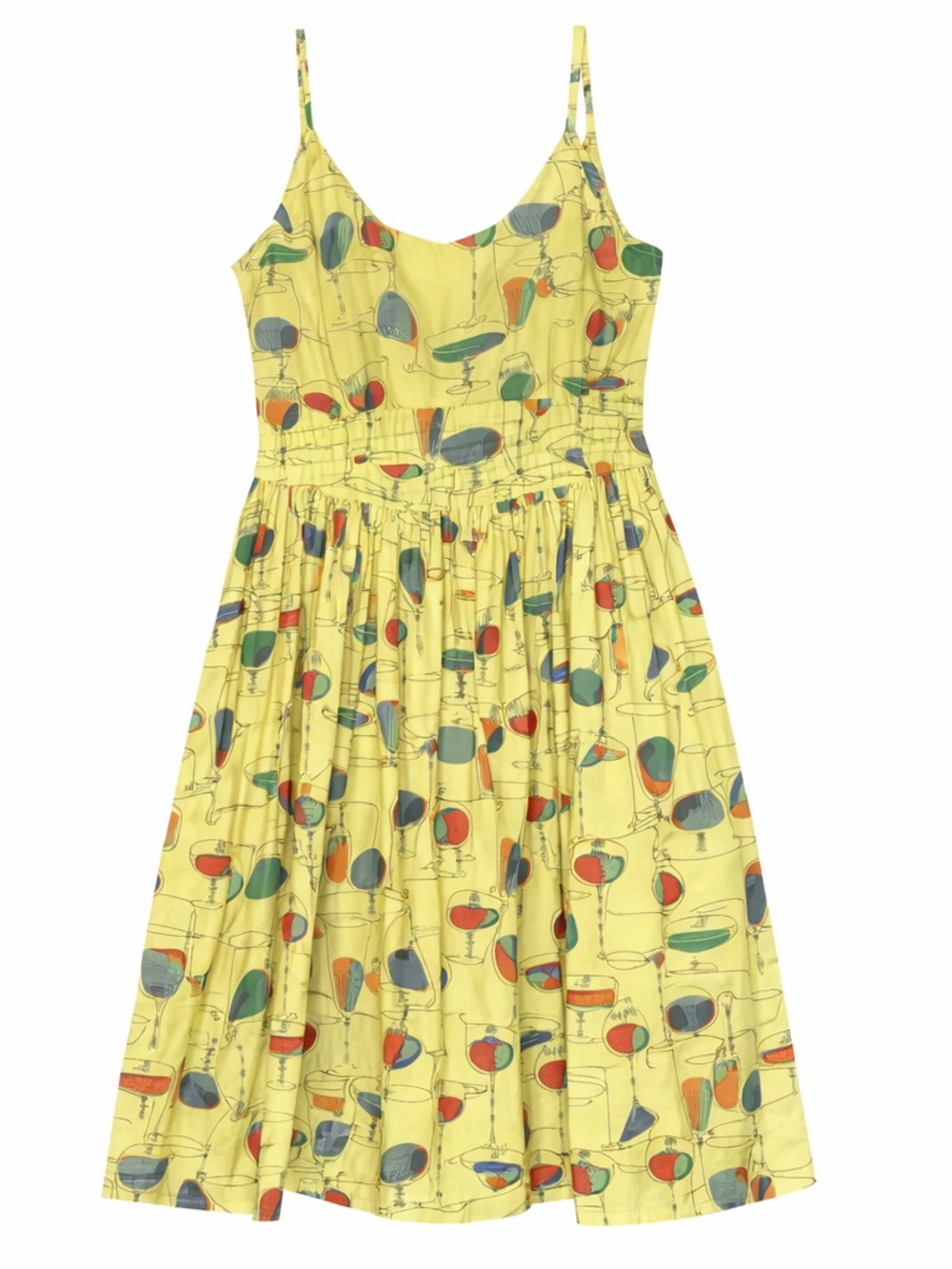 Bettie Page Yellow Cocktail Print Midi Dress